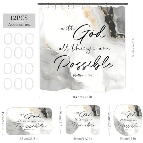 Marble Bathroom Sets with Rugs for Bathroom Decor, 72x72 Inches Gold Shower Curtain with Non-Slip Rugs and Accessories, Waterproof Machine Washable Bath (Curtain Set-Marble Bible) - color: Curtain Set-marble Bible