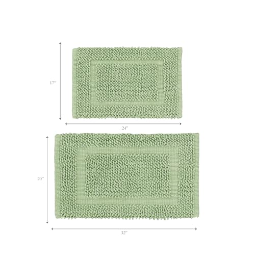 Jean Pierre New York 100% Chenille Cotton Skid Resistant Plush Bath Mat - 17"x24"/20"x32" Bathroom Rug Set - Sage Green - color: Sage Green, size: 17" x 24" / 20" x 32" (Rectangular)