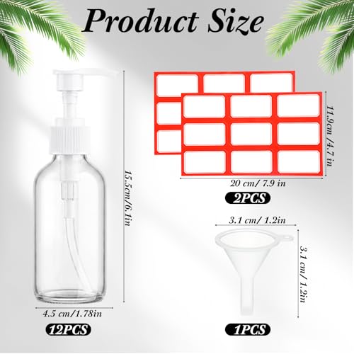 Tanlade 12 Pcs Glass Pump Bottle Dispenser 4 oz Travel Bottles with Pump Refillable Glass Containers for Toiletries Lotion Liquid Soap Shampoo Essential Oils Cosmetic Travel Accessories(White) - color: White
