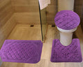 All American Collection 3PC Memory Foam Bath Mats Soft Plush Crown Design Anti-Slip Shower Bathroom Contour Toilet Lid Cover Rugs (Purple) - color: Purple