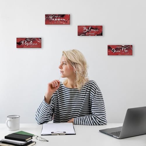4 Piece Red And Silver Bathroom Decor Motivational Silver Wall Art Abstract Women’s Office Decor Inspirational Wooden Signs Red Bathroom Accessories for Home Bedroom Office 10X4 Inch - color: Red