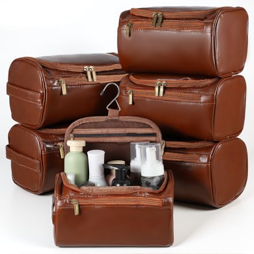 6 Pcs Toiletry Bag for Men Set of 6 Leather Toiletry-Bag for Men with Hook Premium Waterproof Kit Groomsmen Toiletry Bags PU leather cosmetic bags for Travel Essentials Gifts