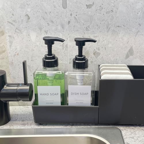 Clear Soap Dispenser with Waterproof Labels, Thickened Plastic Hand Soap Dispenser for Bathroom, Kitchen Dish Washing Liquid Bottles, Shampoo and Conditioner Bottles with Funnel (15oz 2Pack Clear) - color: 15oz 2pack Clear