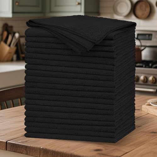 20 Pack Black Microfiber Cleaning Cloth, Lint-Free Car Wash Towels, All-Purpose Absorbent Cleaning Rags for Housekeeping, Dust Cloth for Office, Mechanic, Automotive - color: Black