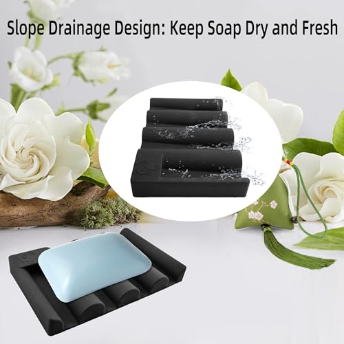Silicone Soap Dish,Self Draining Soap Holder Perfect for Shower,Bathroom Sink,Kitchen Sink & Travel,Non-Slip Bar Soap Holder Extend Soap Life,Keep Soap Bars Dry & Easy Cleaning Black-1Pcs - color: Black-1pcs