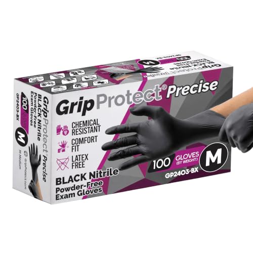 GripProtect® Precise Black Nitrile Gloves, Exam, 4 Mil, Food, Home, Cleaning, Medical/Dental, Tattoo (Medium, 100) - size: Medium (100 Count)