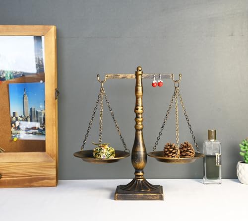 Owlgift Set of 2 Vintage Metal Libra Jewelry Towers Display Cosmetic Organizer Storage, Scale Centerpiece Stand, Antique Jewelry Storage, Farmhouse Candleholder Display – Bronze, 7.7“ W x 12.1“ H - color: 2 Bronze