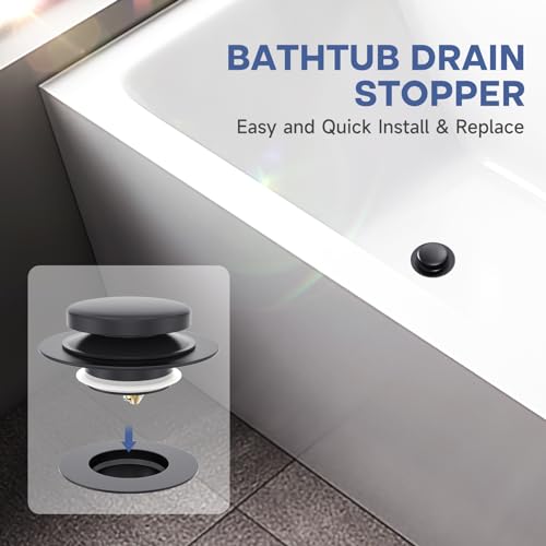 Matte Black Universal Tip Toe Tub Stopper Replacement, Pop Up Bathtub Drain Stoppers, Bathroom Bath Tub Drains Plug, Replaces Lift and Turn, Tip-Toe and Trip Lever drains for Tub, Easy Install - color: Matte Black