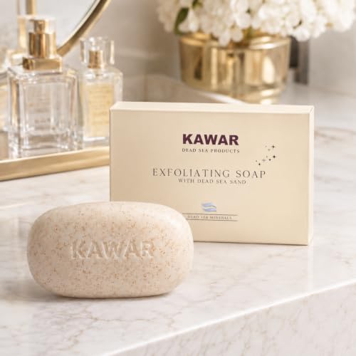 KAWAR Dead Sea Exfoliating Soap with Salicylic Acid, Body Bar, 2-Pack | Salicylic Acid, Magnesium Chloride, Shea Butter & Tea Tree Oil - No Fragrance, Vegan Exfoliating Body Bar for Men & Women