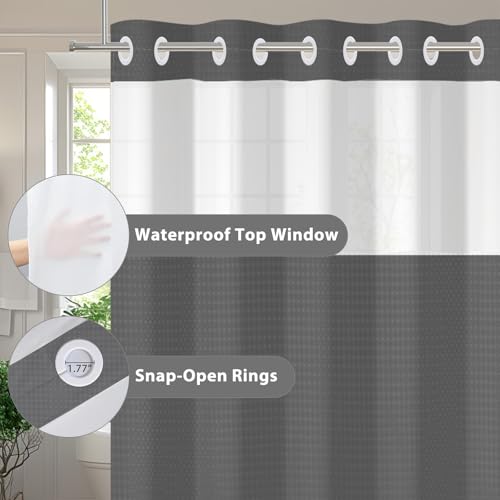 No Hook Shower Curtain with Snap in Liner, Waffle Shower Curtain Set for Bathroom, Hotel Style with Semi-Sheer Top Window, Waterproof & Washable, Dark Grey, 71" W x 80" L - color: Dark Grey, size: 71"W x 80"L (Pack of 1)