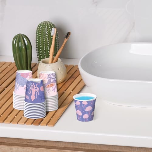 RUSPEPA 2 oz Bathroom Cups, Disposable Paper Cups - 100 Pack Set Ocean Theme Design Printed - Mini Mouthwash Rinse Paper Cups for Home, Bathroom, Picnic, Party, and Events - color: Ocean, size: 2oz