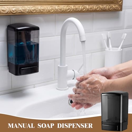 Hushee 6 Pcs Plastic Wall Mounted Soap Dispenser Commercial Manual Soap Containers Wall Dispenser for Kitchen Shower Hotel Liquid Shampoo Gel Chamber (33.8 oz 1000 ml,All Black) - color: All Black, size: 33.8 oz 1000 ml