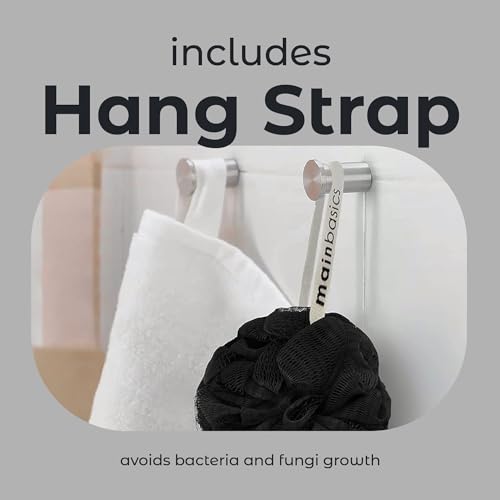 MainBasics Shower Loofah Sponge Pouf, Set of 3, Triple Black | Soft Mesh Body Scrubber and Bath Sponge for Gentle Exfoliation, Rich Lather, and Everyday Shower Use - style: Triple Black