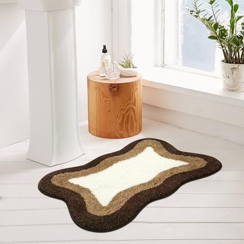 HAOCOO Bathroom Rugs Non Slip Washable, 18x25 inch Extra Soft Small Bath Mat, Microfiber Absorbent Cute Bath Mat Floor Carpet for Bathroom Indoor Door Mat Sink Tub Shower - color: Brown, size: 18x25 inch (Irregular)
