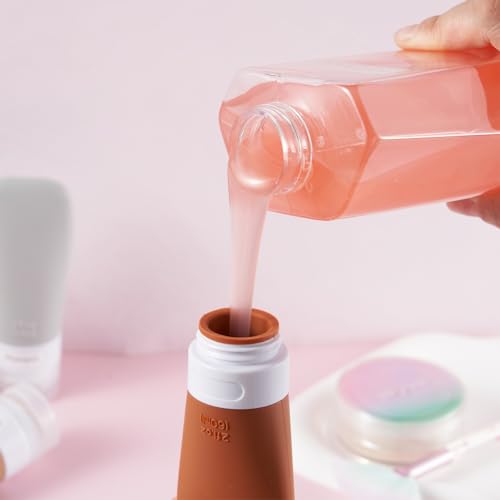 INSFIT Travel Bottles for Toiletries, TSA Approved 3oz Travel Size Containers, BPA Free Leak Proof Squeezable Silicone Tubes for Shampoo Conditioner Lotion Body Wash with Labels - color: Brown 2oz, size: 2 Ounce