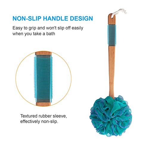 AmazerBath Shower Sponge Loofah Back Scrubber, PE Soft Mesh Loofah Body Scrubber with Long Wooden Handle, Bath Sponge for Men Women (Green) - style: Green