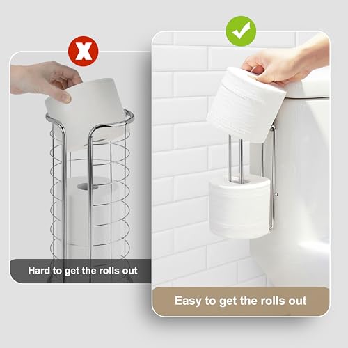 Toilet Paper Holder with Storage Extra 4 Roll Tissue, Over The Tank Toilet Paper Roll Holder Wall Mount, Brushed Nickel and Chrome Tissue Holder for Bathroom, RV Toilet Paper Holder with Shelf, 2Pcs - color: Silver, 2pcs, 8.67in