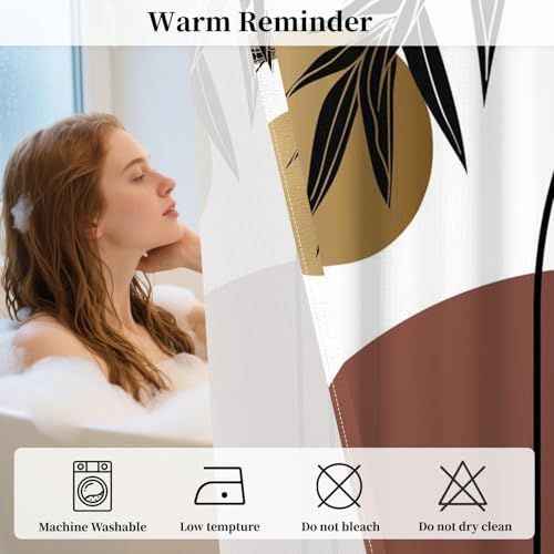 Boho Mid Century No Hook Boho Shower Curtain with Snap in Liner | 71x74 Inch, Abstract Geomrtric Shower Curtains for Boho Modern Bathroom, Mesh Top Window Waterproof Washable Fabric - color: Boho