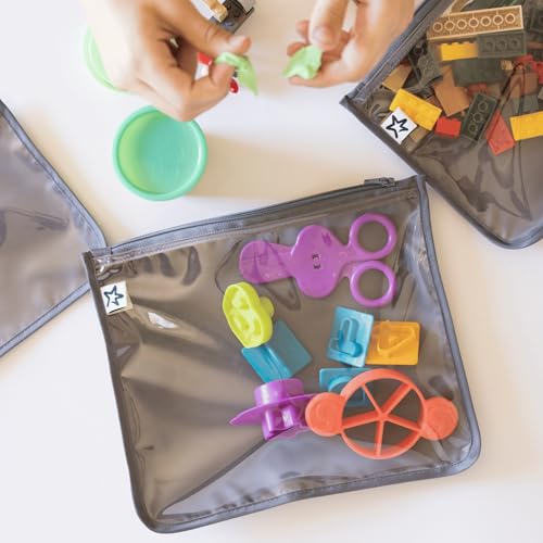 Tiny Twinkle Diaper Bag Organizing Pouches|3 Pack Mess-Proof Clear Front Travel Organizer Bags&TSA Approved Toiletry Bag Set for Baby and Mom Essentials - color: Charcoal