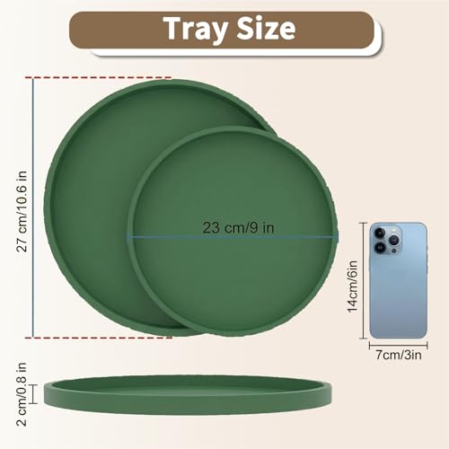 Round Tray Silicone Green, 10.6 Inch Bathroom Tray Countertop Decor, Vanity Trays for Bathroom Organizers, Waterproof Bathroom Tray for Counter, Decorative Coffee Table Tray - color: Green, size: 10.6"