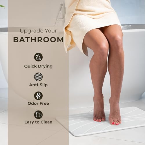 TOSORO - Stone Bath Mat Diatomaceous Earth Shower Mat Non-Slip Super Absorbent Diatomite Stone Bath Mats for Bathroom Floor Quick Drying Natural Easy to Clean (23.5 x 15) - Sandstone - color: Wave Sandstone, size: Pack of 1