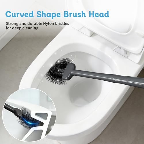 Sellemer Toilet Brush and Plunger Set, Curved Head for Deep Cleaning, Grey | Brush and Plunger set, Curved Nylon Bristles for Deep Clean, Strong Suction Plunger, Ventilated Holder for Quickly Air Dry - color: Gray