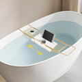 Bathtub Tray for Tub, Metal Expandable Extra Wide Bath Caddy Tray for Bathtub with Natural Marble Groove for Bath Spa (Gold Frame White Marble Base) - color: Gold Frame White Marble Base