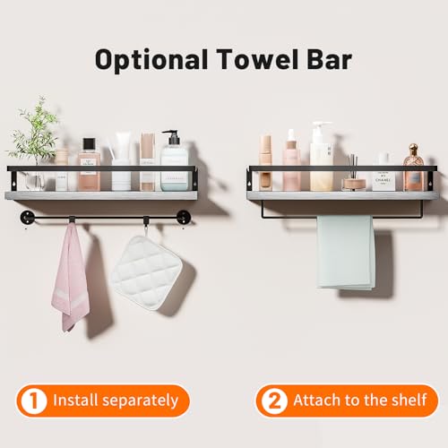 Bathroom Shelves with Towel Bar, Wood &Metal Frame, 2 Pack(White) | Floating Shelves for Bathroom, Kitchen, Living Room, Bedroom - color: White