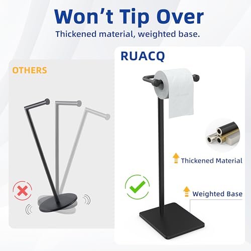 RUACQ Toilet Paper Holder Stand, Bathroom Toilet Paper Roll Holder Free Standing, Toilet Tissue Holder Stand with Post Pivoting Design, Stable Weighted Base, SUS304 Stainless Steel (Matte Black) - color: Matte Black, size: Free Standing
