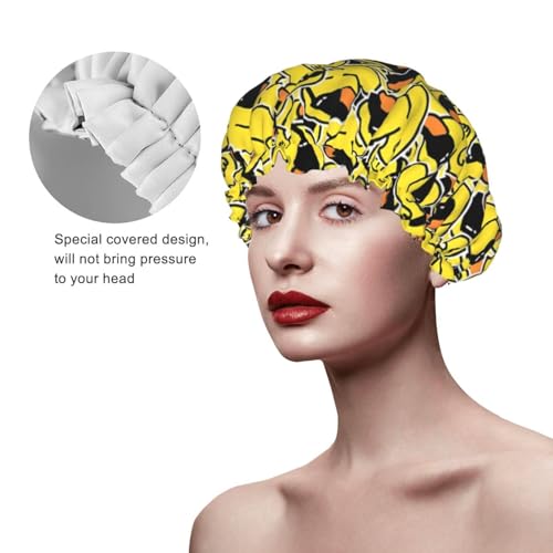 Cute Ducks Shower Cap For Women Reusable Waterproof Double Layers Bath Cap Hair Protection Elastic Ladies Spa Salon Shower Hat - color: Cute Ducks
