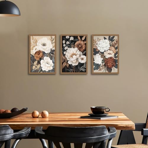 Moody Flower Framed Canvas Wall Art,Retro Beige Peony Wall Decor,Vintage Textured Blossom Botanical Artwork Art Print for Living Room,Bedroom,Office 16x24in Ready to Hang - color: Retro Peony 4, size: 16x24 inches
