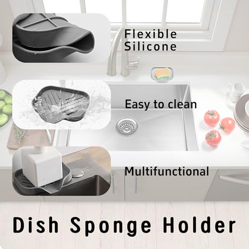 4.9” x 3.9” Silicone Soap Dish with Self-Draining Spout, Multi-Purpose Kitchen Bathroom Sink Organizer Tray for Bar Soap, Sponge, Dispenser Bottle Counter Storage, Gray - color: Gray, size: 4.9” x 3.9”