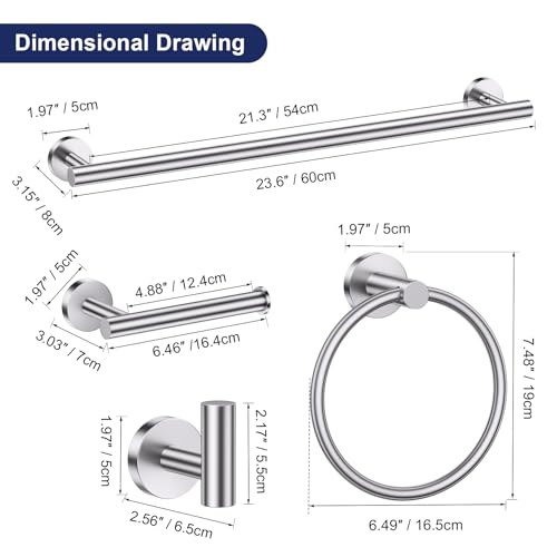 Lairuier Brushed Nickel Bathroom Hardware Set, 10-Piece Towel Bar Set SUS304 Stainless Steel Bathroom Hardware Accessories Set Round Towel Holder Set Wall Mounted - color: Brushed Nickel, size: 10-Piece Standard Set