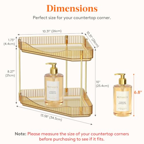 Lifewit 2-Tier Corner Bathroom Counter Organizer, Plastic Makeup Skincare Organizers Storage Countertop, Large Sink Cosmetic Perfume Shelf for Bedroom, Dresser, Kitchen, Vanity, Gold, 25 cm/10inch(H) - color: Gold, size: 2 Tier