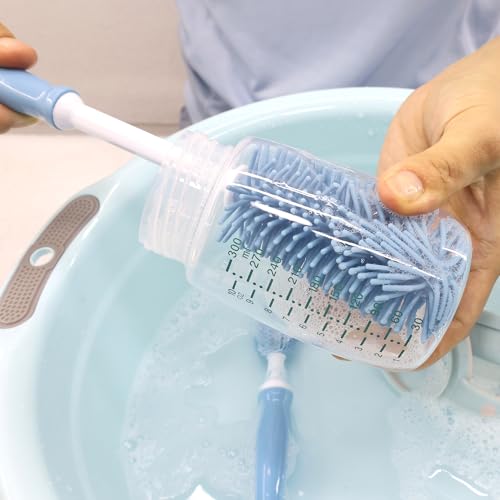 Silicone Cleaning Brush, 12" Long Handle Water Bottle Cleaner | Soft Silicone Bristles | For Water Bottles, Baby Bottles, Sports Bottles, Vases and Glassware - color: Blue