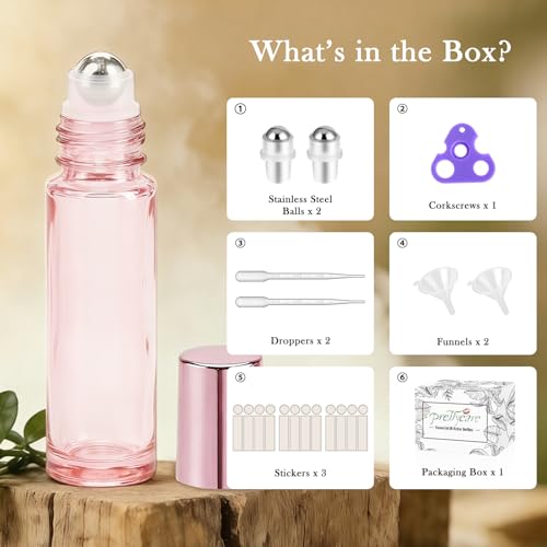 PrettyCare 12 Pack, 10 ml Essential Oil Roller Bottles with Stainless Steel Roller Ball - Refillable Leak-proof Empty Thick Pink Glass Roll on Bottles with Pink Caps for Travel, Perfume - color: Pink with Pink Cap, size: 12 Pack