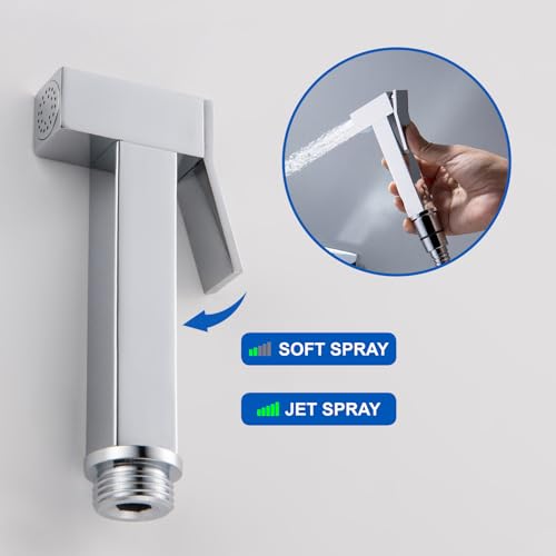 SHAMANDA Warm Water Bidet Sprayer for Toilet with Hot and Cold Brass Rough-in Valve, Stainless Steel Handheld Bidet Attachment Set for Feminine, Pets and Baby Diaper Wash, Chrome Polished, BDS08-1 - color: Chrome, style: Hot & Cold Water Modes-Square