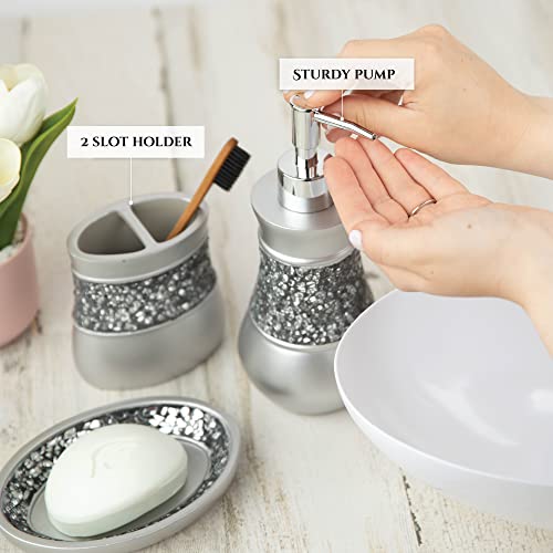 Creative Scents Crackled Glass Silver Hand Soap Dispenser for Bathroom, Decorative Countertop Lotion Dispenser, Elegant Liquid Soap Dispenser with Sturdy Pump for Classic Bathroom Décor - style: Soap Dispenser