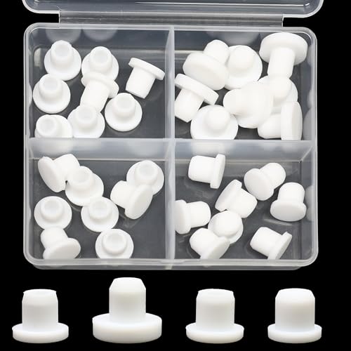 EASYEAH 4 Sizes 7.8/8/8.3/8.5 mm Silicone Plugs 5/16 in T-Shaped Soft Flexible Rubber Stopper Waterproof Seal Button Plug for 7.8-8.5 mm/0.31-0.33 in Hole, White, 32 Pcs - size: 7.8-8.5mm(0.31-0.33")