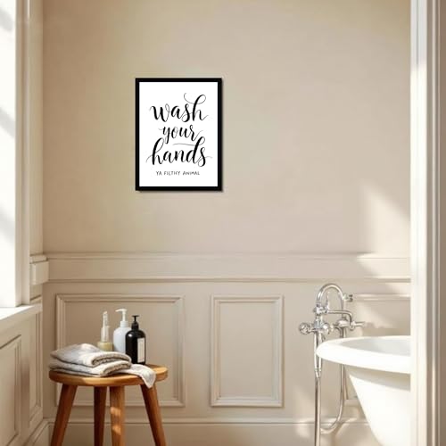Urmoya Black and White Simple Bathroom Canvas Wall Art, Funny Small Bathroom Wall Decor, Rustic Sign Decoration Art Prints For Toilet Restroom Tabletop Desk 12x16 Inch Wood Framed - color: Character, size: 16"L x 12"W