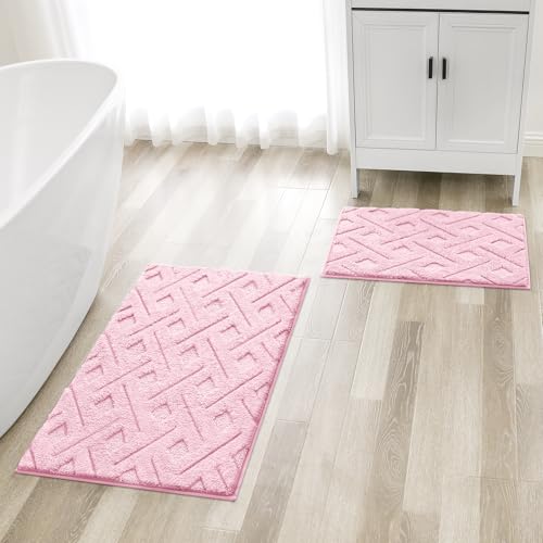 HOMEIDEAS Light Pink Bathroom Rug Set 2 Piece, Soft Microfiber Tufted Bath Mats, Super Absorbent Non Slip, Machine Washable Bathroom Rugs for Tub, Shower and Floor, 20" x 32" Plus 16" x 24" - color: Light Pink