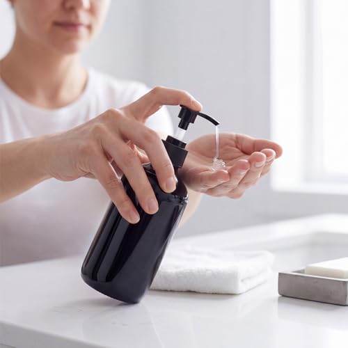 Tanlade 24 Pcs Glass Pump Bottle Dispenser 4 oz Travel Bottles with Pump Refillable Glass Containers for Toiletries Lotion Liquid Soap Shampoo Essential Oils Cosmetic Travel Accessories(Black) - color: Black