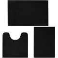 LINLA 3 Pieces Bathroom Rug Set, Absorbent Non Slip Chenille Bath mat, Thick Plush Chenille Carpet Mats Set,Washable Dry Quickly with U-Shaped Toilet Mat for Tub, Shower（Black） - color: Black