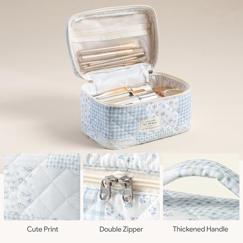 HBselect Quilted Makeup Bag, 3PCS Cotton Large Travel Makeup Bag, Cute Floral Coquette Make up Bag Cosmetic Bag Toiletry Bag for Women Girls - color: A-3PCS-Floral 38