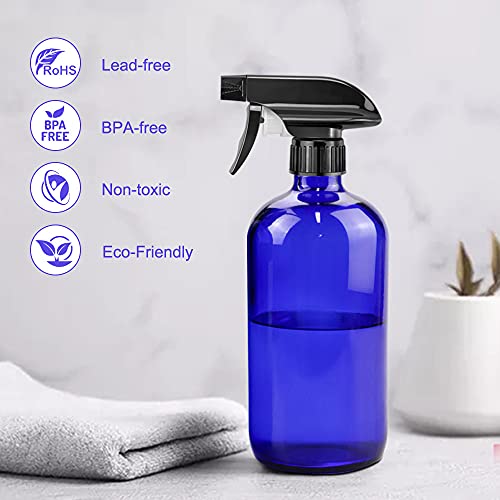 Worldgsb Glass Spray Bottles, 16oz*2+4oz*2+2oz*4 Refillable Containers, Empty Boston Round Bottles with Adjustable Nozzle for Cleaning, Gardening, Aromatherapy, Pets, Plant, Hair - Blue - color: Blue