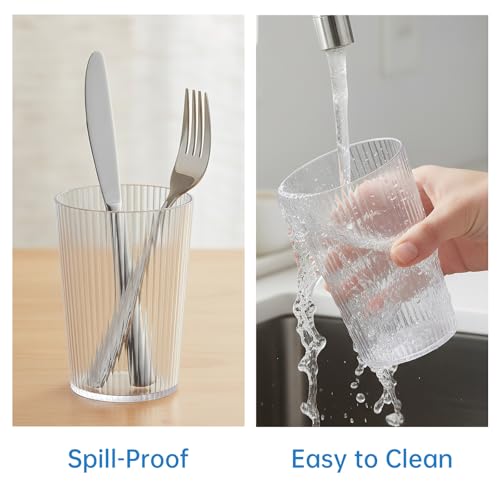 NiHome Toothbrush Holders for Bathrooms 3 Pcs, Plastic Reusable Bathroom Tumbler Toothbrush Cups, 13.5oz Unbreakable Mouthwash Cups Easy to Clean (Striped Clear) - color: Striped Clear