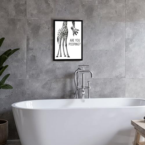 Urmoya Funny Giraffe Bathroom Decor Canvas Wall Art 12x16 in | Wood framed, Black and white wall decor, Rustic farmhouse, Are you pooping quote, Cute animal art prints, Ready to hang - color: Giraffe, size: 16"L x 12"W