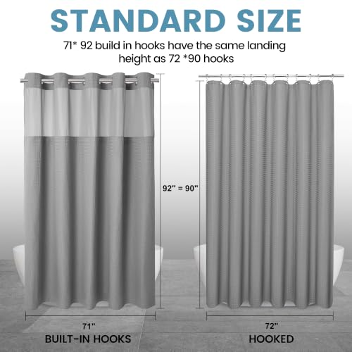 EUTXL Heavyweight Extra Long No Hook Shower Curtain with Snap in Liner,256GSM Waffle Weave Shower Curtains for Bathroom,71W x 92H,Grey - color: Grey, size: 71"W x 92"L (Pack of 1)
