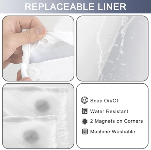 No Hook Shower Curtain with Snap in Liner, Ombre Navy Blue Shower Curtains and Liner Set, Hotel Fabric Bath Curtain for Bathroom, Mesh Top Window Waterproof Washable, 71" x 74" - color: Ombre Blue, size: 71"W x 74"L (Pack of 1)