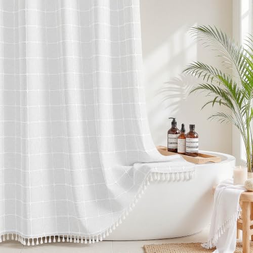 River Dream White Farmhouse Shower Curtain with Snap-in Liner, No Hooks Needed,with Magnets,with Tassels,Water Repellent&Machine Washable,36x74Inch - color: White, size: 36"W x 74"L (Pack of 1)